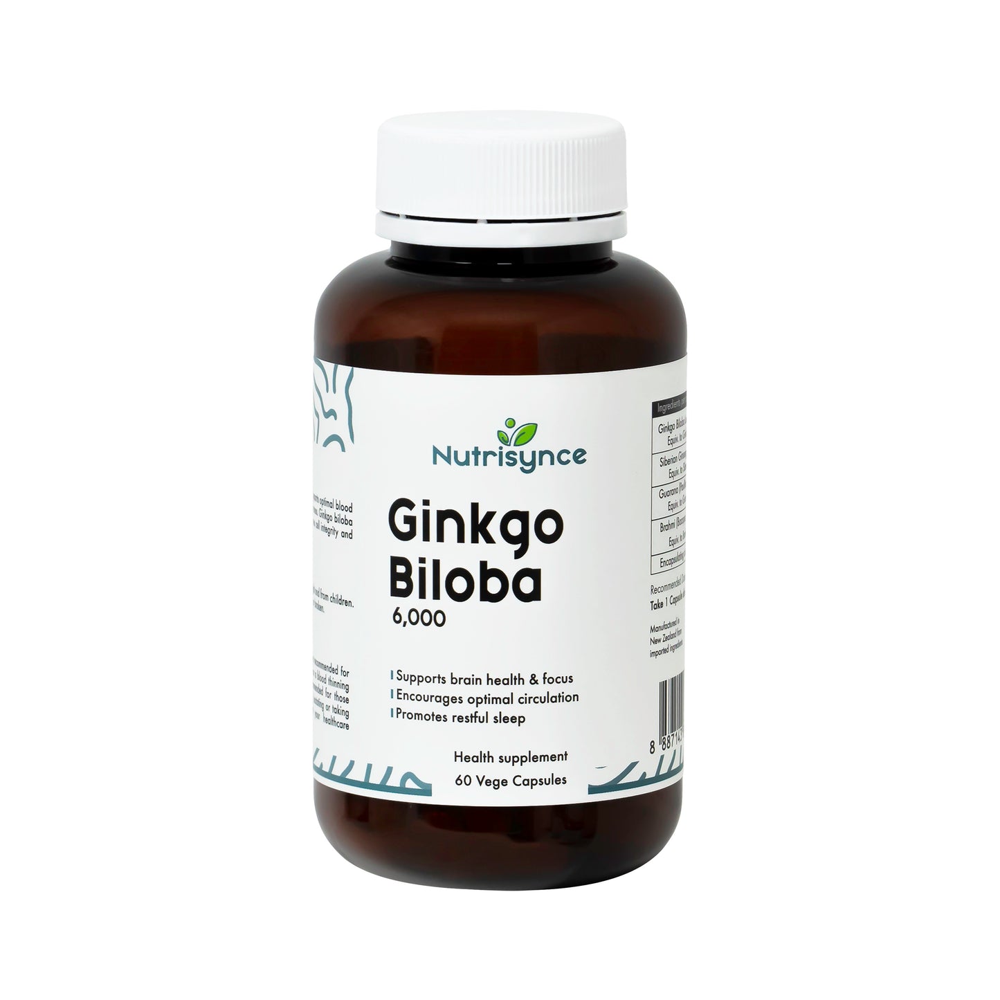 Nutrisynce Ginkgo Biloba 60 Vege Capsules - Mental Clarity, Focus, and Overall Well-being