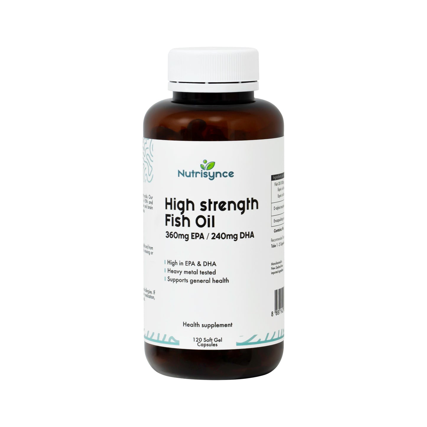 Nutrisynce High Strength Fish Oil 120 Softgel Capsules - Heart, Brain, and Joint Health