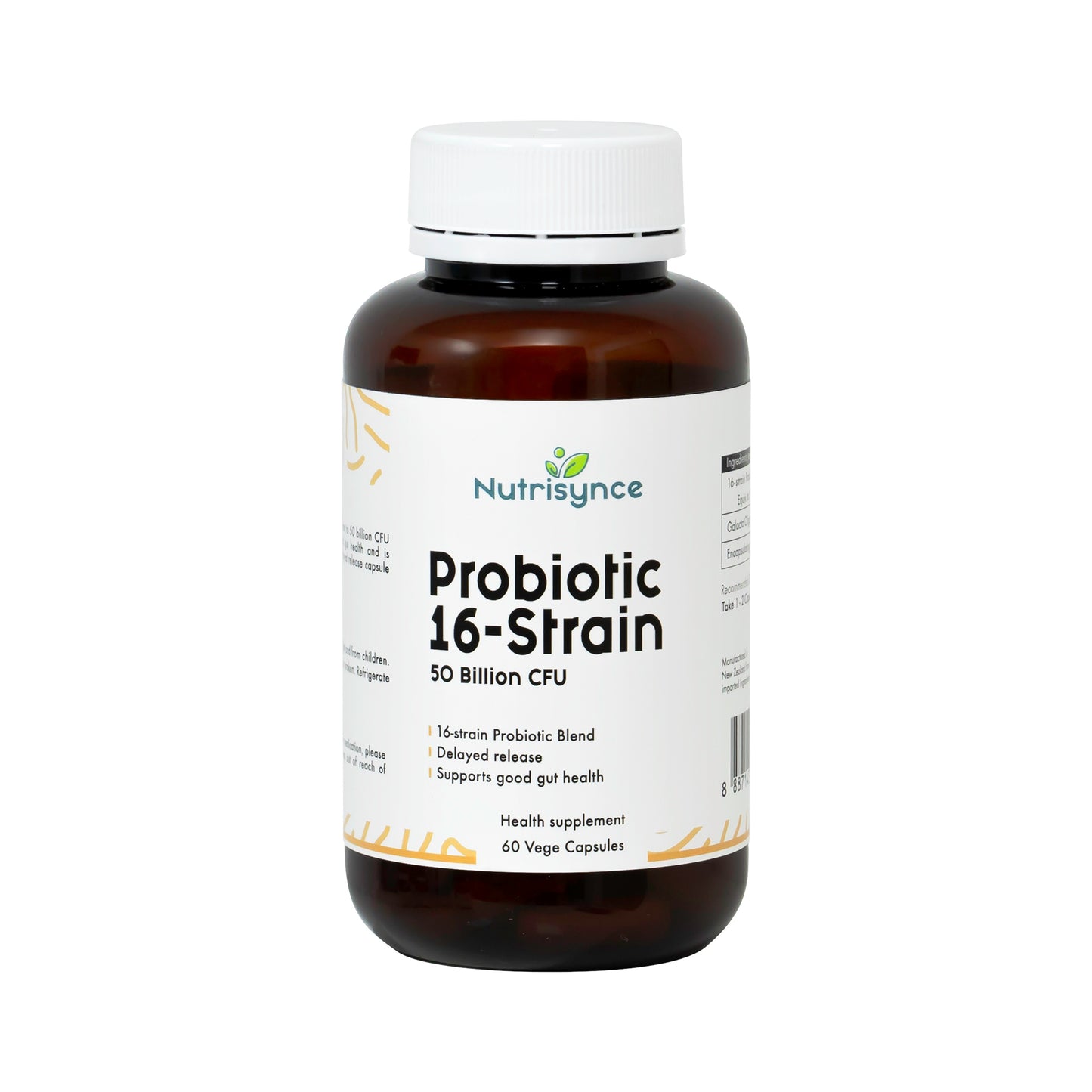 Nutrisynce Probiotics 16 Strain 50 Billion CFU 60 Vege Capsules - Digestive and Immune Health