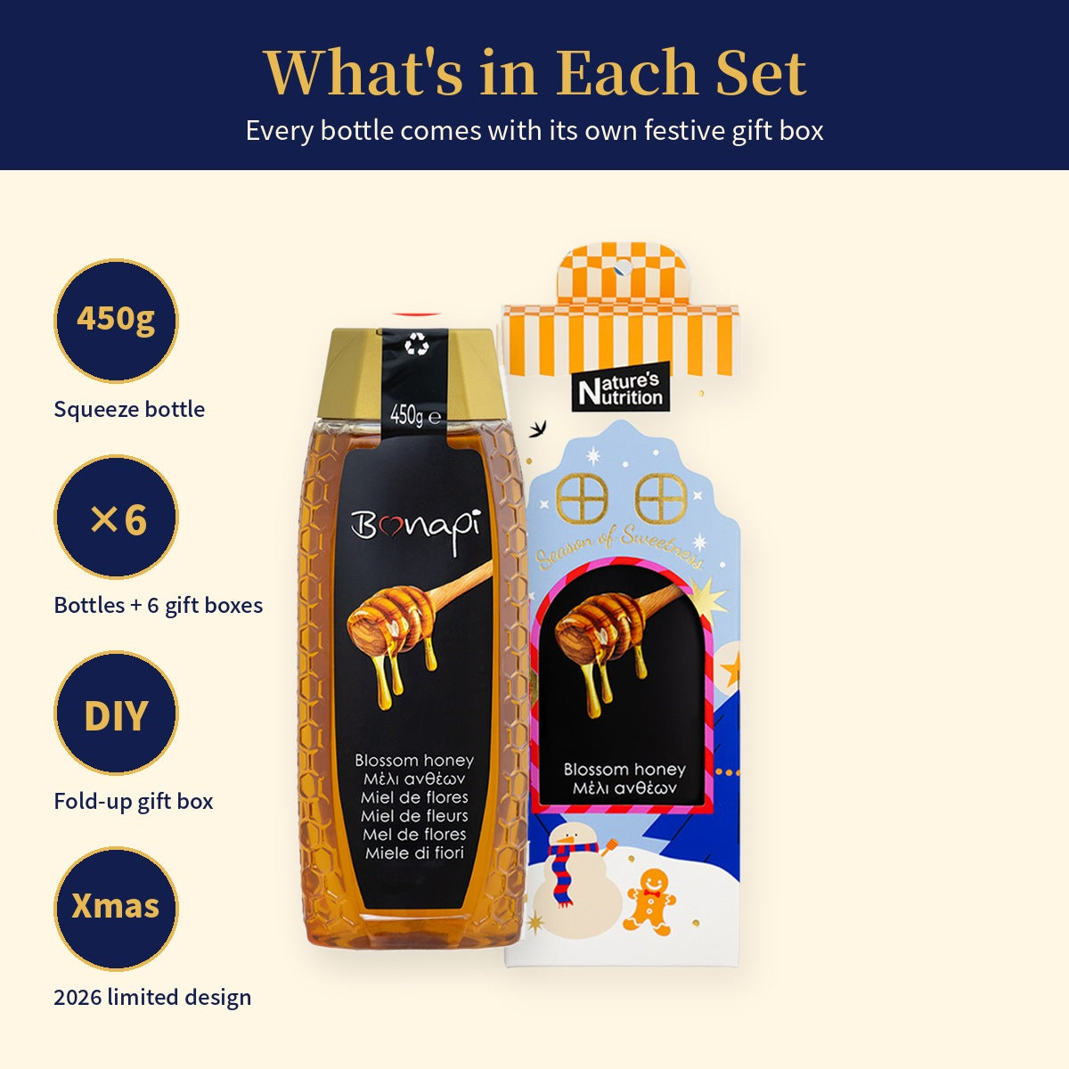 Bonapi Christmas Honey Gift Box 450g x 6 (26 edition - DIY Fold)