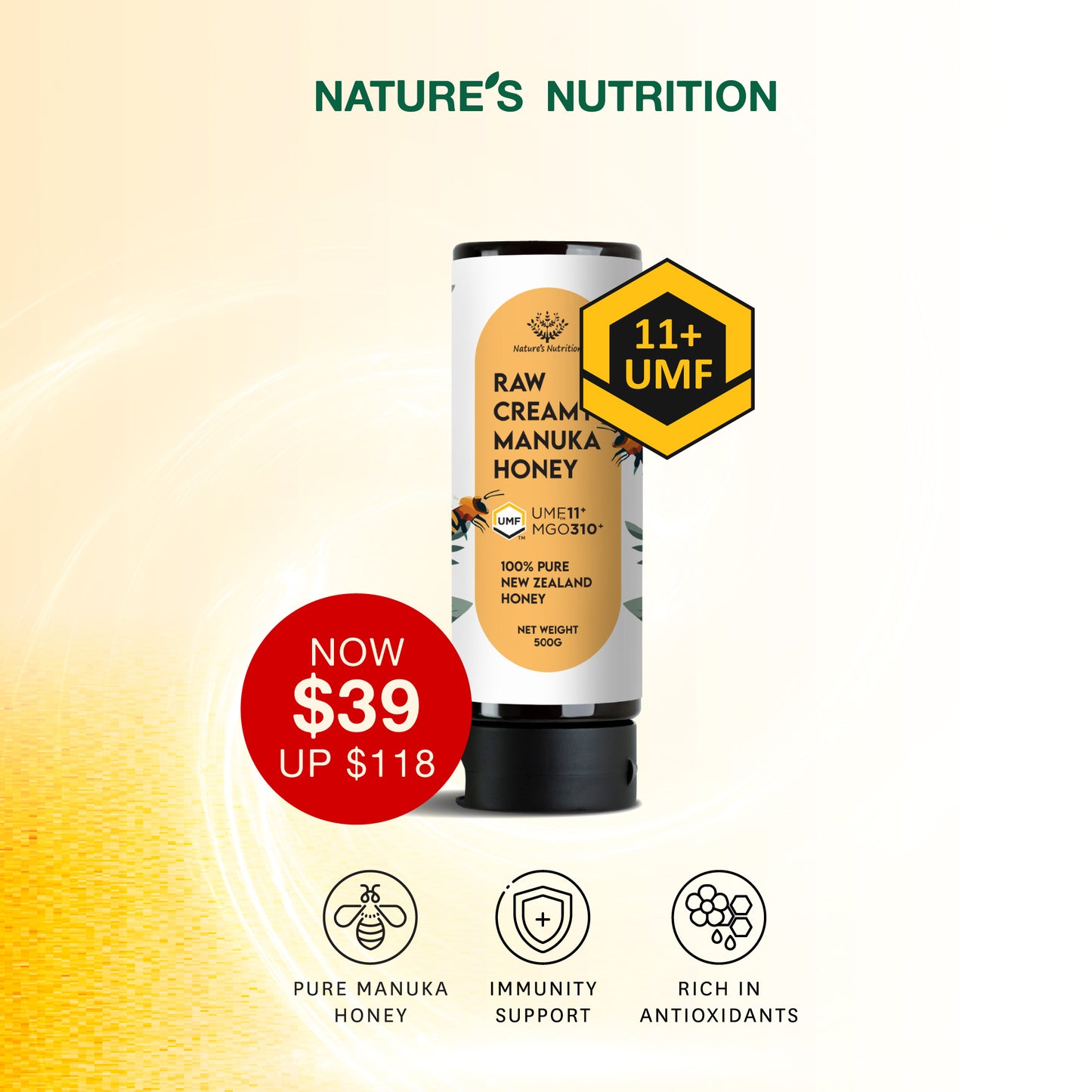 Nature's Nutrition UMF 11+ 500g Squeeze Jar Manuka Honey