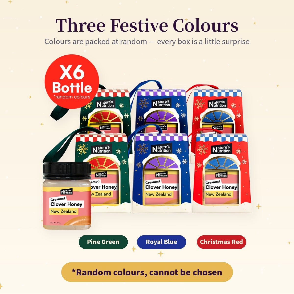 Nature's Nutrition Clover Honey Christmas Gift Box 250g x 6 (26 edition - Random Color/DIY Fold)