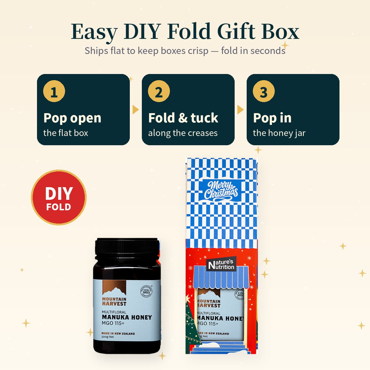 Mountain Harvest Manuka Honey MGO 115+ Christmas Gift Box 500g x 4 (26 edition DIY Fold)