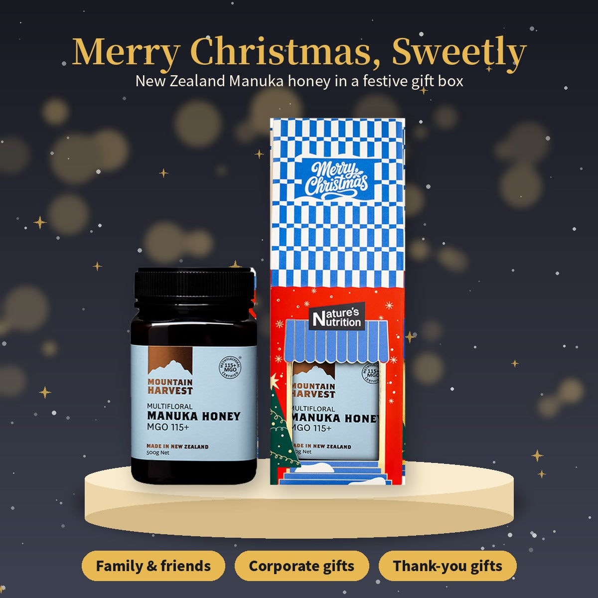 Mountain Harvest Manuka Honey MGO 115+ Christmas Gift Box 500g x 4 (26 edition DIY Fold)