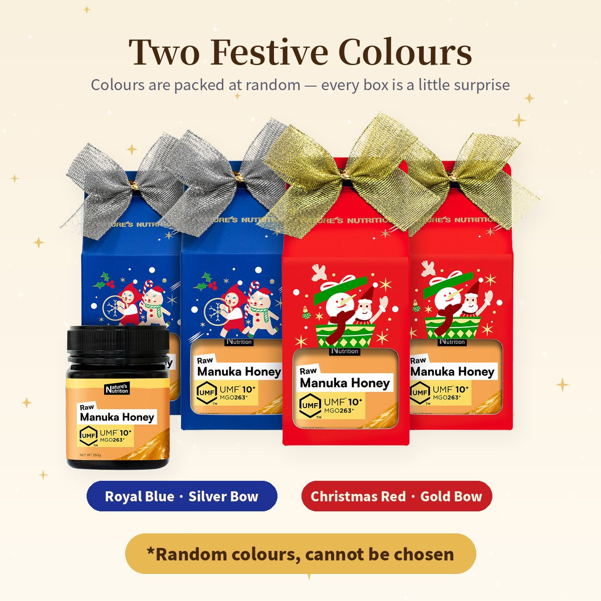 Nature's Nutrition UMF 10+ Manuka Honey Christmas Gift Box 250g x 4 (25 edition - Random Color/DIY Fold)