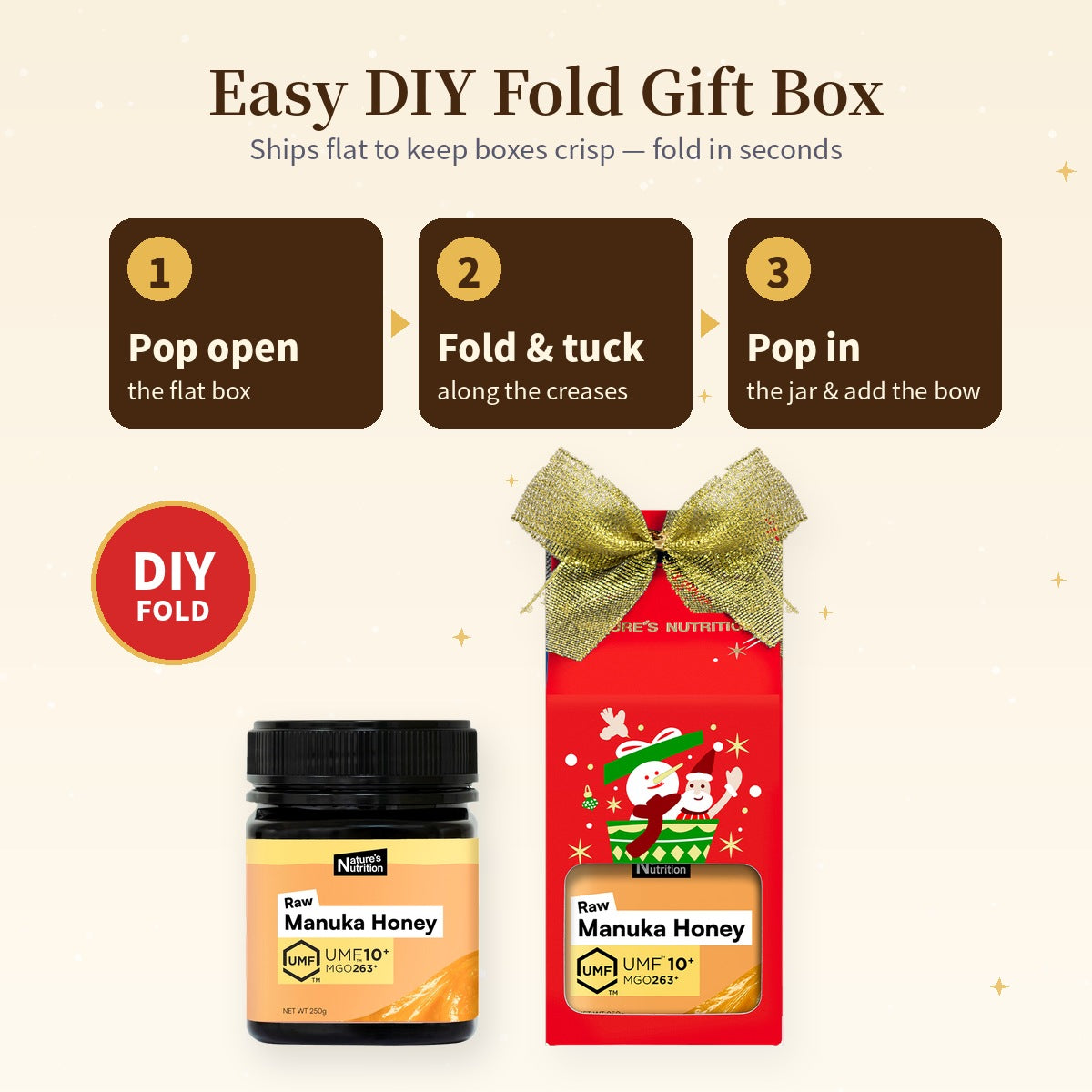 Nature's Nutrition UMF 10+ Manuka Honey Christmas Gift Box 250g x 4 (25 edition - Random Color/DIY Fold)