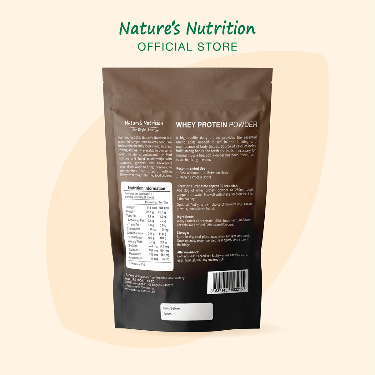 Nature's Nutrition Instant Whey Protein Powder (Unflavoured) 500g