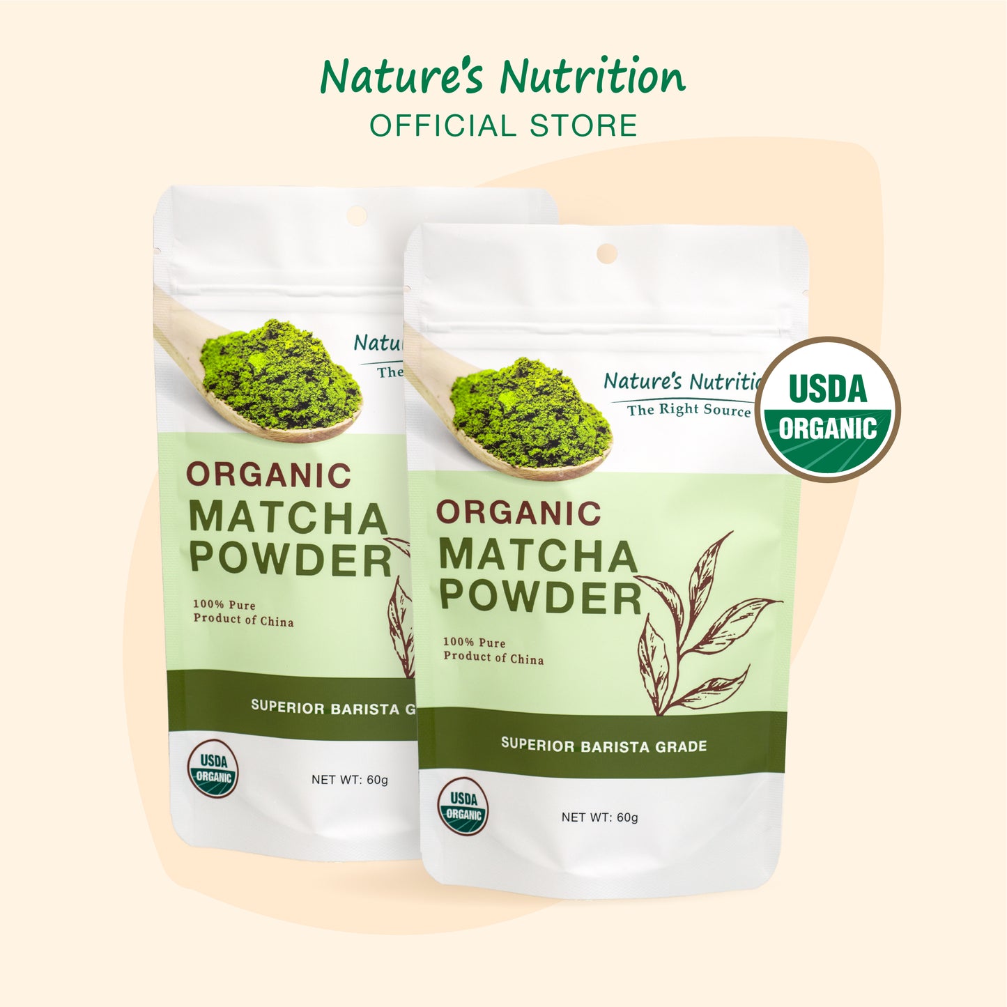 Nature's Nutrition Organic Matcha Powder 60g | Superior Barista Grade | USDA Certified Organic | 100% Pure Green Tea