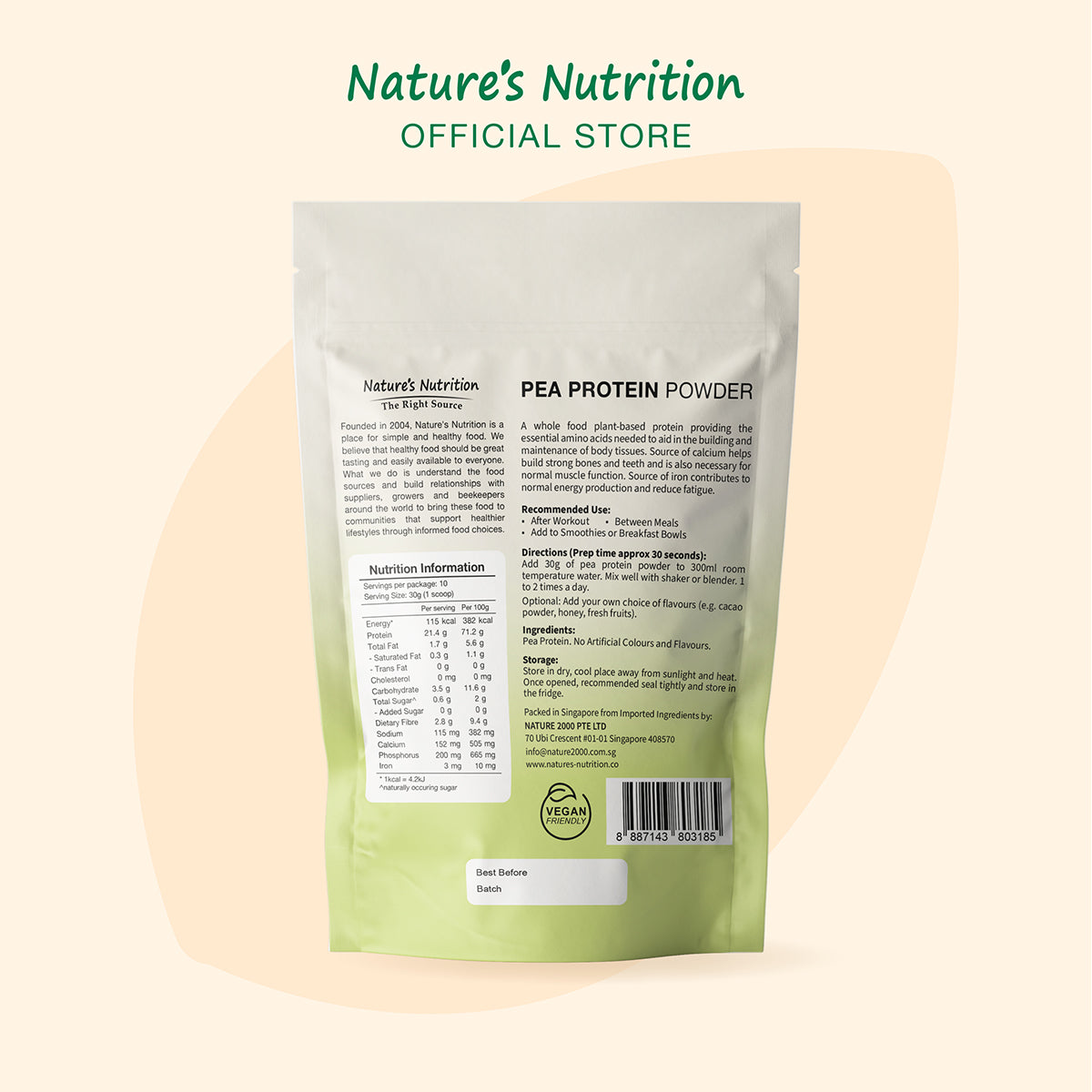 Nature's Nutrition Pea Protein Powder (Unflavoured) 300g - Vegan Plant Protein