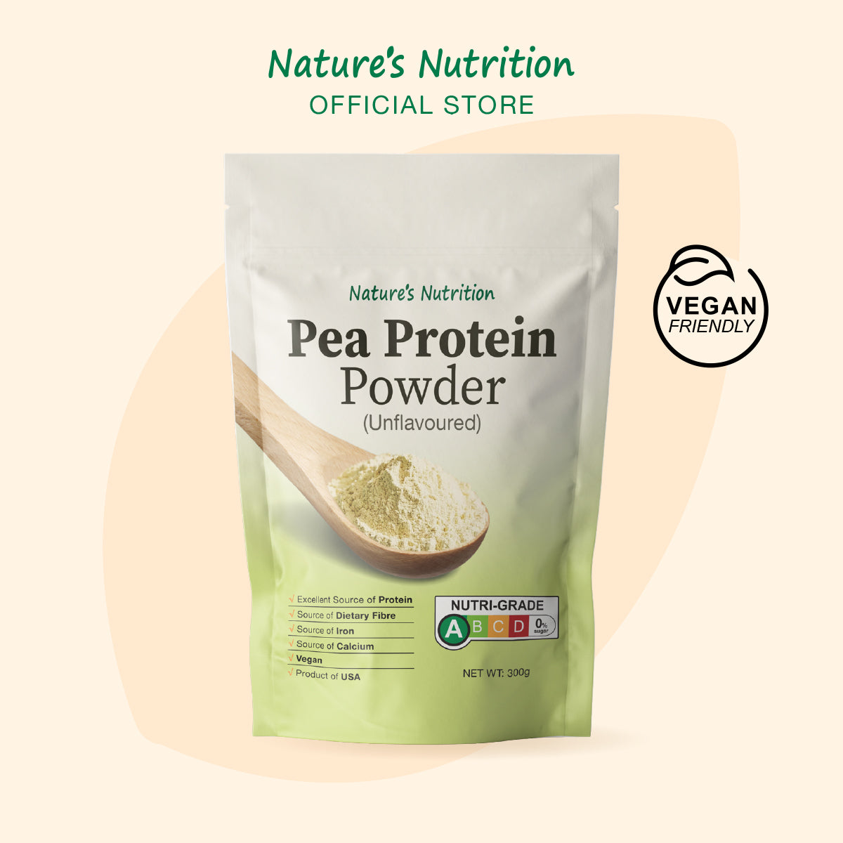 Nature's Nutrition Pea Protein Powder (Unflavoured) 300g - Vegan Plant Protein