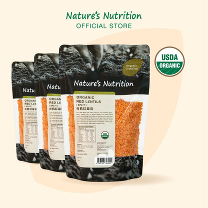 Nature's Nutrition Organic Red Lentils (Split) 500gx3 | USDA Certified Organic