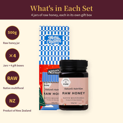 Nature's Nutrition Raw Honey Christmas gift box 500g x 4 (26 edition DIY Fold)