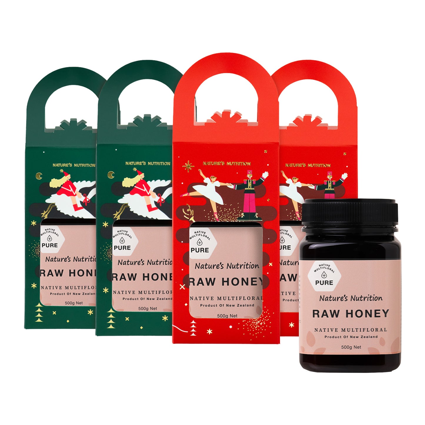 Nature's Nutrition Raw Honey Christmas gift box 500g x 4 (2024 random color box - box not folding)
