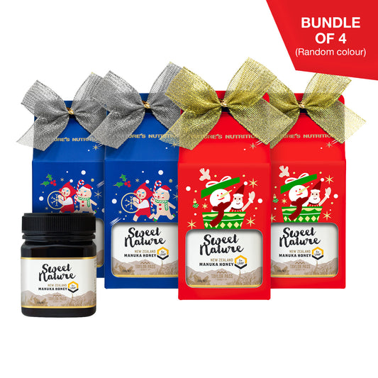Sweet Nature UMF 5+ Manuka Honey Christmas Gift Box 250g x 4 (2025 edition - random color box unfolded)