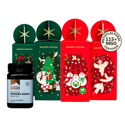 Mountain Harvest Manuka Honey MGO 115+ Christmas Gift Box 500g x 4 (2025 edition - random color)