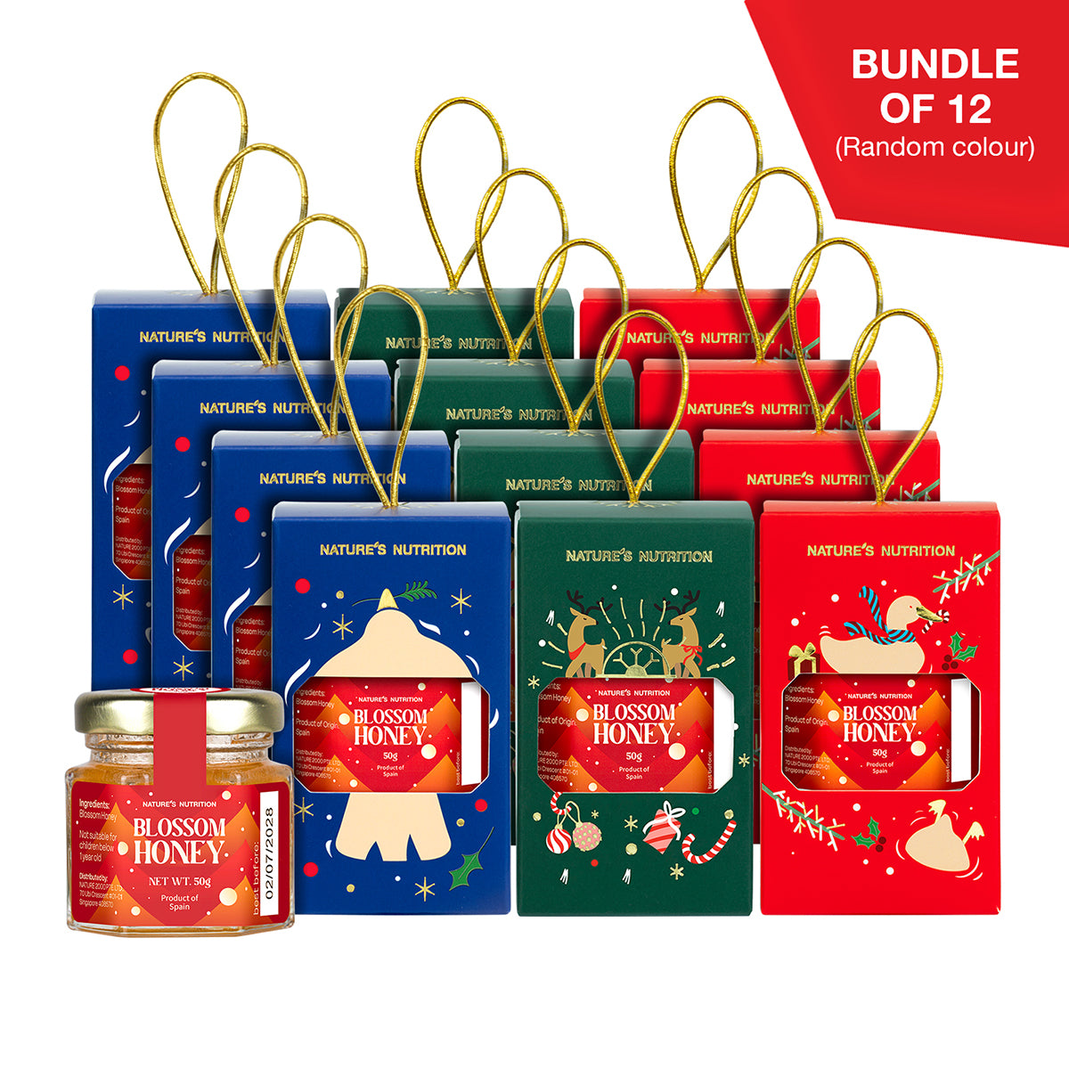 Nature's Nutrition Honey Christmas Gift Box 50g x 12 (2025 edition - random color box no folding)