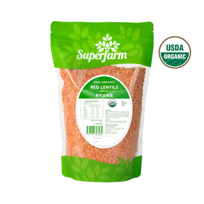 Superfarm Raw Organic Red Lentils (Split) 1KGx2 | USDA Certified Organic